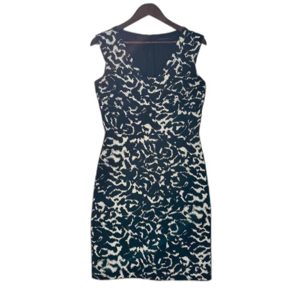 Sheath Cocktail Dress Antonio Melani Black White Size 6 V-Neck Work
